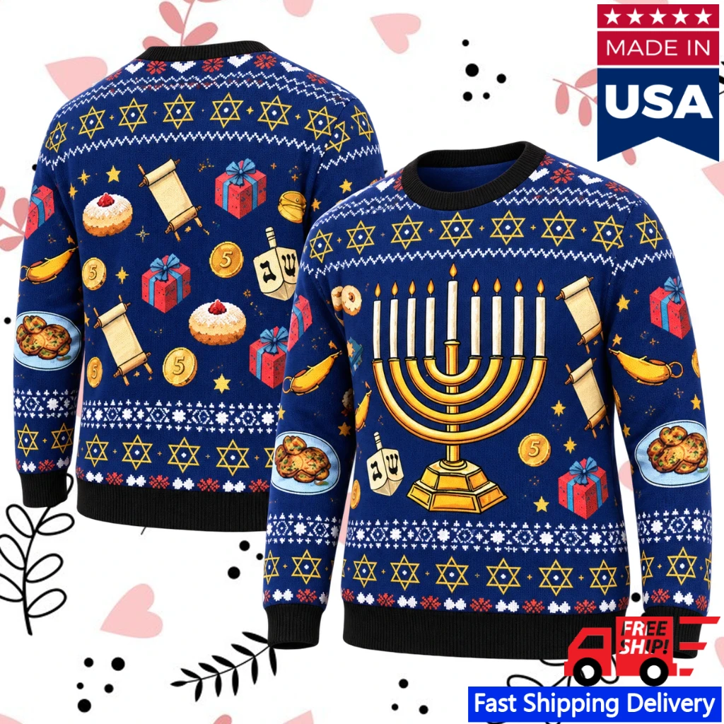 Hanukkah Menorah Star of David Holiday Sweater